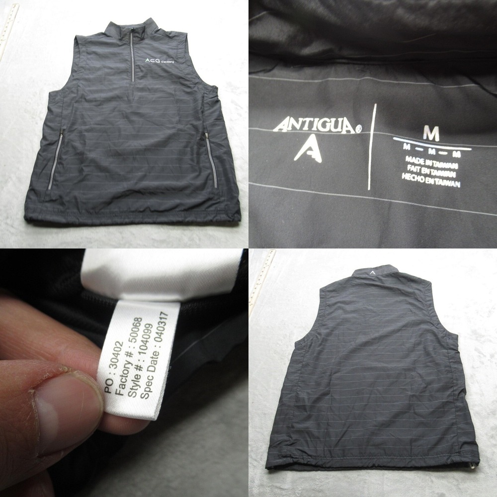 Antigua Vest Men Medium Black Striped ACG Cleveland 1/2 Zip Pullover Golf Casual